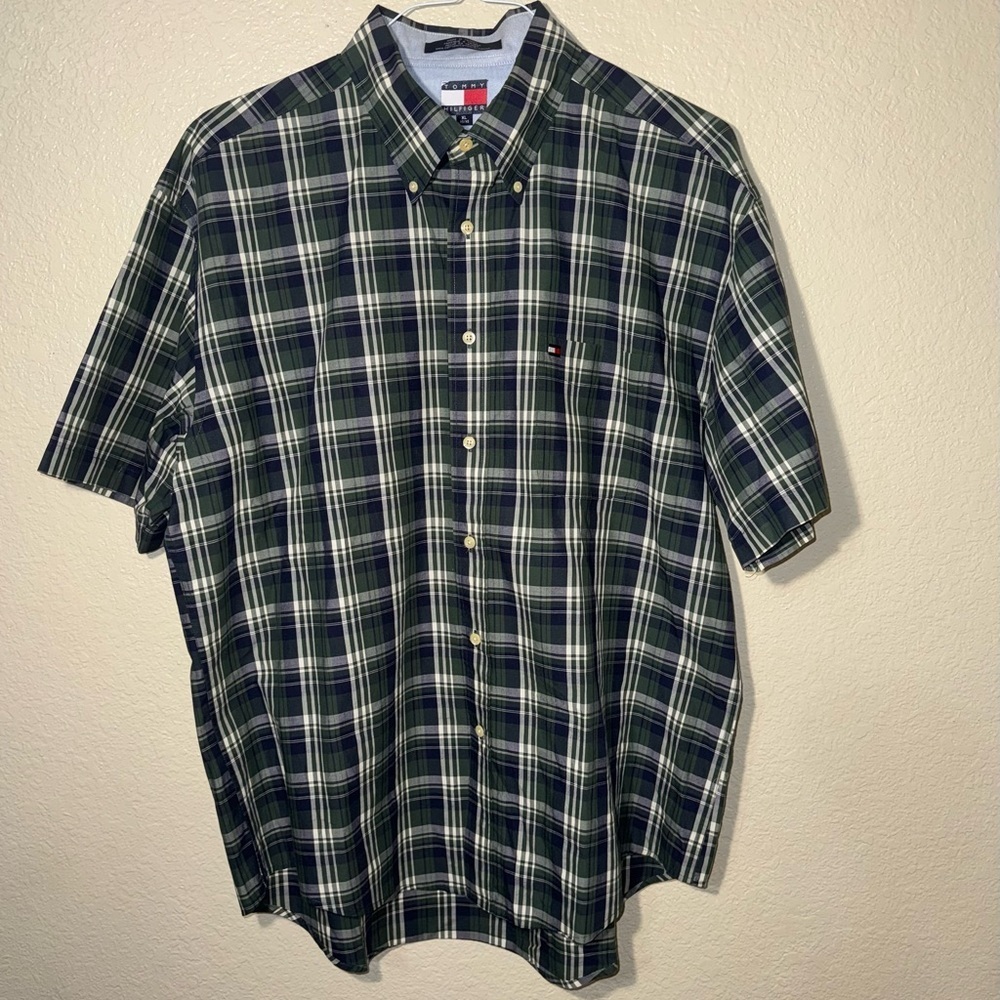Tommy Hilfiger Plaid Button Down Shirt Men’s XL Green Preppy Academia